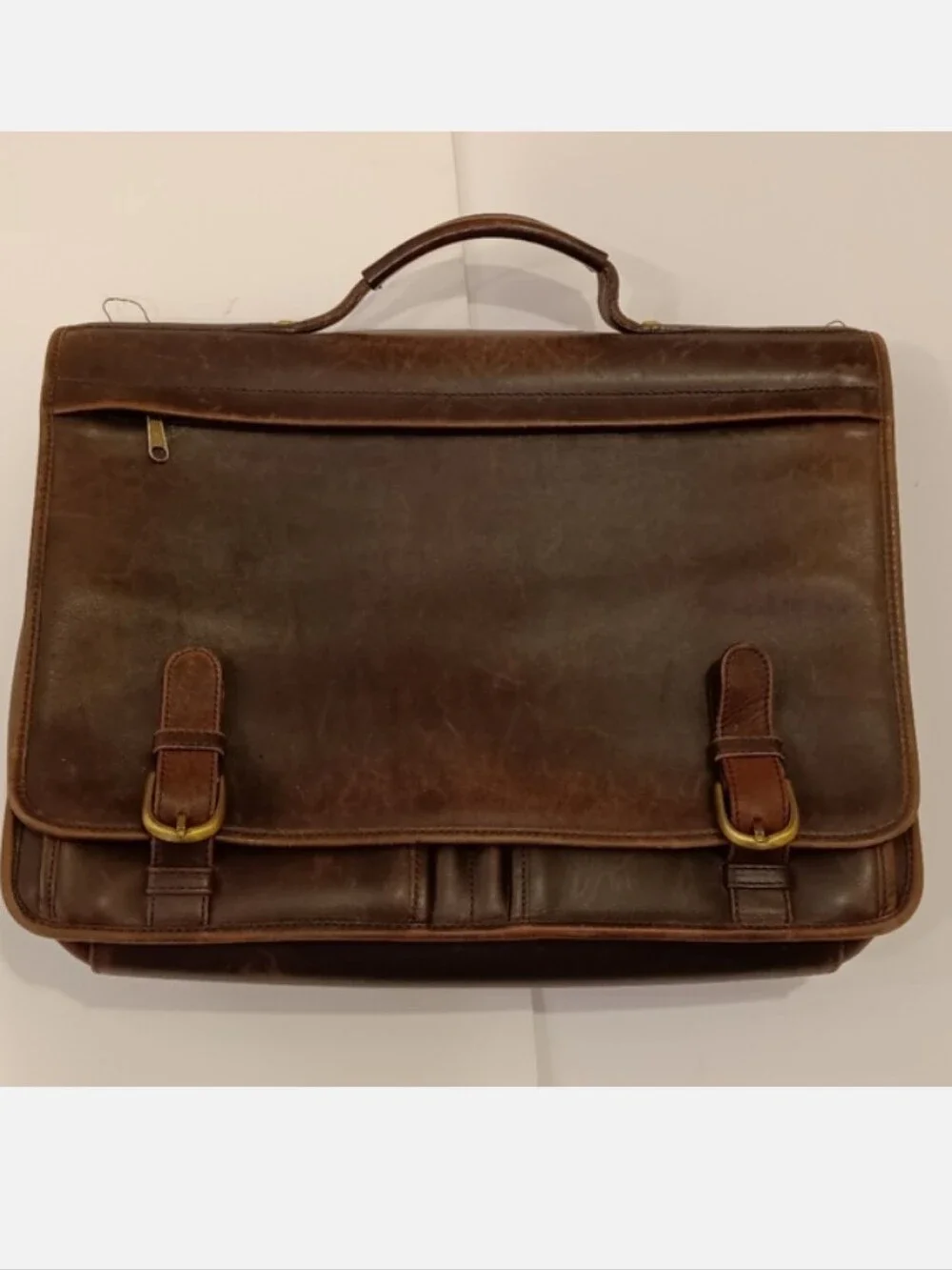 All Leather Distressed Briefcase Portfolio Brown